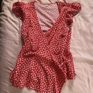 Red floral wrap top
